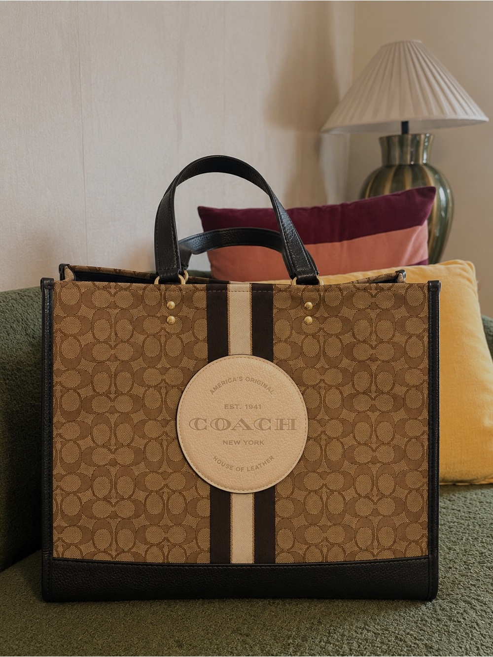 Coach Dempsey Tote 40 In Signature Jacquard With Stripe And Coach Patch